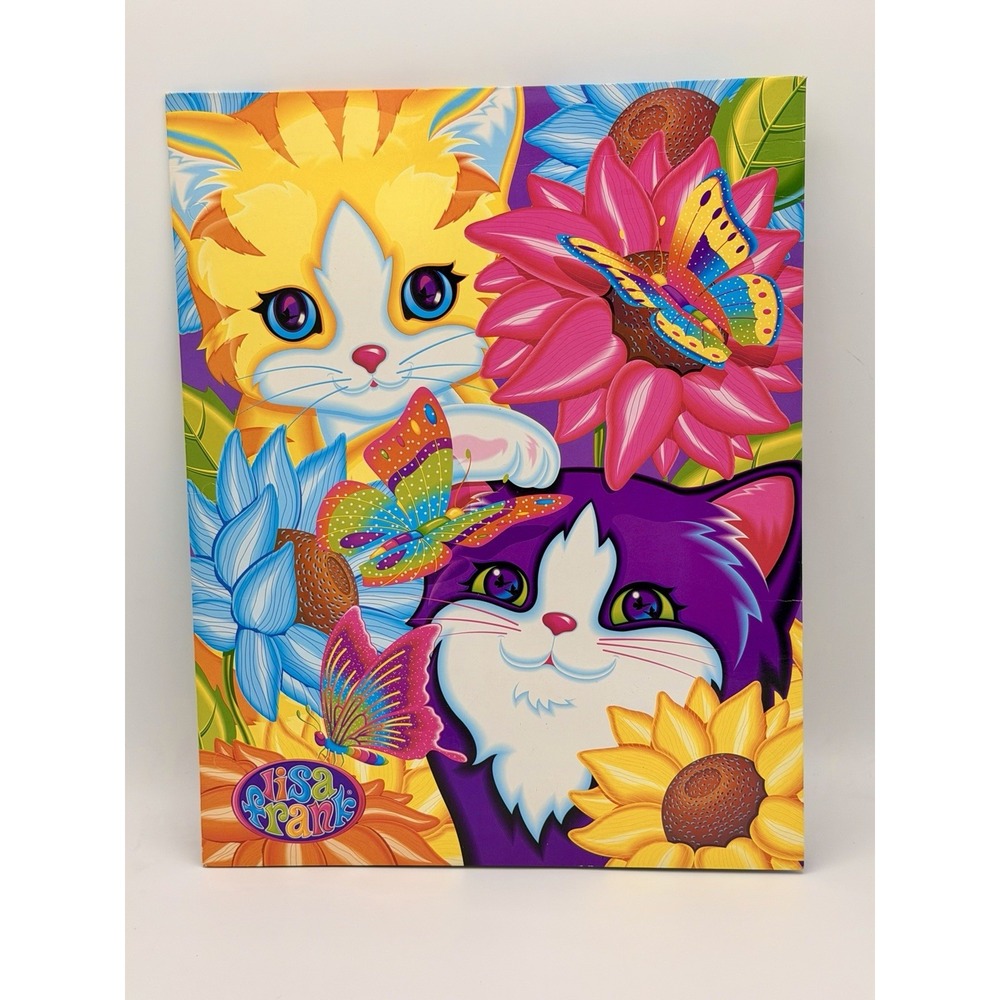 VINTAGE 2003 LISA FRANK SUNFLOWER KITTENS POCKET FOLDER — UNPUNCHED!